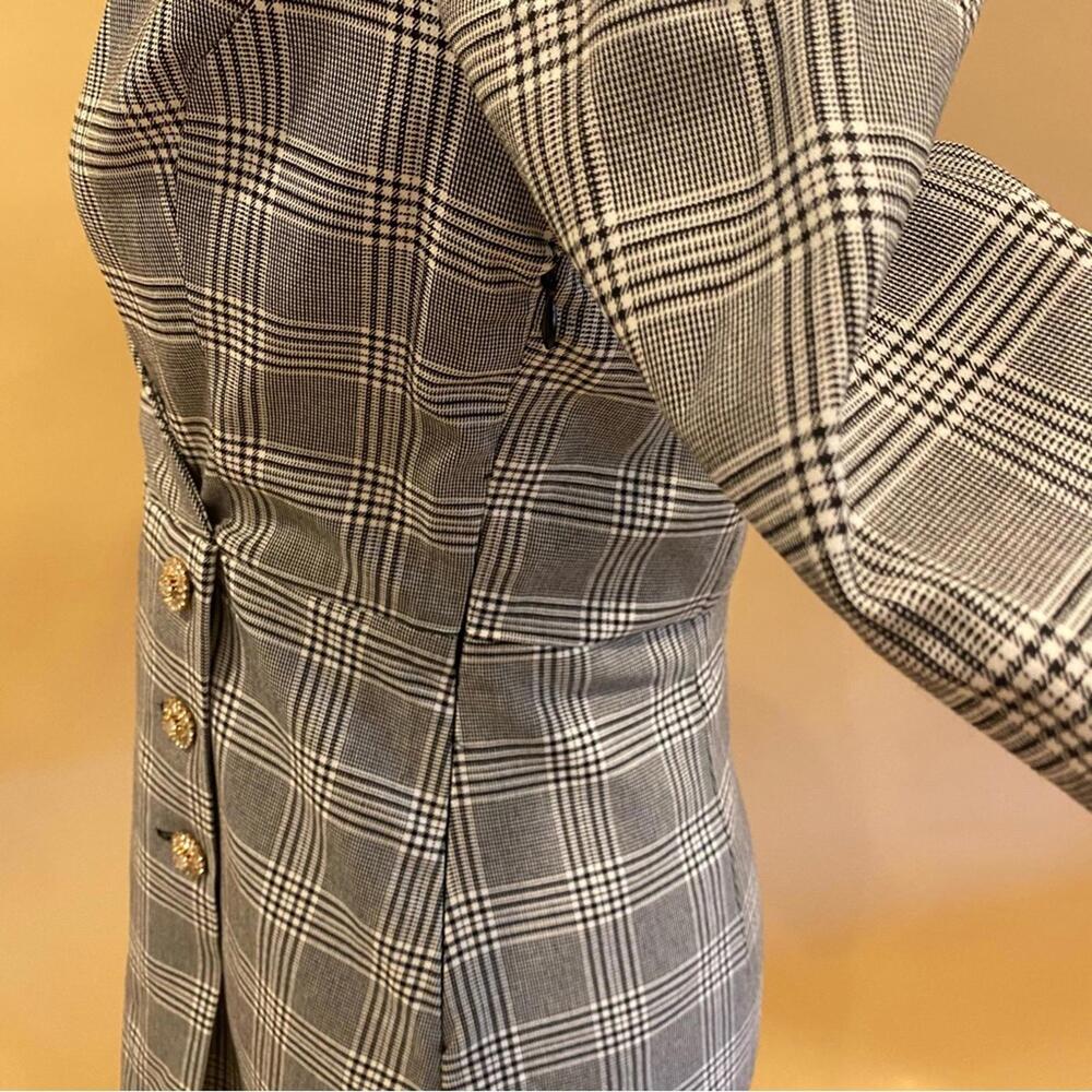 Zara Plaid Blazer Mini Dress Jeweled Buttons Long Sleeve Size S NWT - Picture 8 of 12
